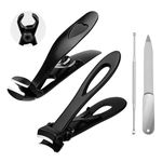 Jhua Toenail Clippers for Thick Nails for Seniors, Angled Head Nail Clippers for Women Men Heavy Duty Finger Nail Clippers Adult with Catcher Professional Nail Cutter Wide Jaw Opening with File, Black