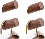 Felidio Wood Wall Hooks, 4 Pack Coat Hooks Wall Mounted | Rustic Wooden Hooks Heavy Duty Robe Hook Hat Rack | Hooks for Hanging Bathroom Towels Clothes Hanger (Walnut Wood)