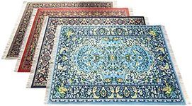 Rug placemats, Set of 4, Oriental Carpet Style Table Setting Decor, Decorative Fabric Dinner mats, Miniature Turkish Colorful Design, Washable, Rectangular, 16x12