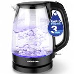 Aigostar Glass Electric Kettle with Blue Illumination - 2200W Fast Boil, 1.7L Borosilicate Glass, Auto Shut-Off & Boil-Dry Protection, 304 Stainless Steel Heating Plate, Cordless 360° Base, Black-Adam