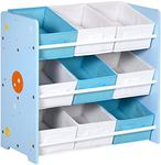 ZONEKIZ Kids Storage Unit Toy Box Organiser Bookshelf w/Nine Removable Baskets, for Bedroom, Nursery, Playroom - Blue