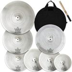 ULUOBO Low Volume Cymbal Pack, Silent Cymbals, Quiet Cymbals Set for Drummer Practice, 10''Spalsh+14''Hihat+16"Crash+18''Crash+18''China+20"Ride 7 Pieces, Silver