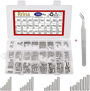 Rrina 360Pcs 304 Stainless Steel Dowel Pin Shelf Support Peg Pin Rod Fasten Elements Assortment Kit, 24 Sizes M2 M3 M4 M5