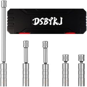 DSBYKJ 5 Piece 3/8" Drive Magnetic Rotary Swivel Spark Plug Socket Set ，Thin Wall Spark Plug Sockets with9/16", 5/8", 14mm Receptacles and 3/8" Drivers with 12 Points, Cr-V Steel