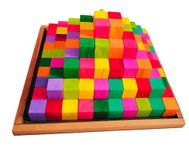 Organic Toys Grimm's Stepped Colorful Pyramid 100 Piece Wooden Building Blocks Set with Tray | Large Wooden Blocks Toy | Block Game for 3 Years Old Kids | Multicolore Marvel for Creative Mind