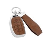 keyzone Woodgrain TPU Key Cover & Keychain for Hyundai Alcazar, Creta 4 Button Smart Key (Walnut Brown)