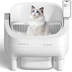 Thereye Self Cleaning Cat Litter Tray, Automatic Cat Litter Box with APP Control, Safety Sensor, Odor-Free Litter Boxes with 10L Large Waste Bin, Trash Bag and Mat for Multi-cats (3-30lb)