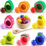 Seagoal Montessori Toys for 1 2 3 Year Olds | Colour Sorting Toys for Toddlers | Baby Toddler Toys 2 Years Boys Girls | Ball in Cup Game Wooden Fruits Toys Sets (HW00700)