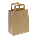 Frame Company Brown Paper Carrier Bags with Flat Handles, Pack of 50 - 18 x 21 + 9cm