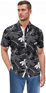 ETHANOL Men Classic Slim Fit Woven Short Sleeve Wrinkle Resistant Print Shirt MSTL46568 HLBLKCRM Black L