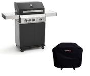 CosmoGrill Gas Barbecue 3+1 - Premium Black Range, Outdoor BBQ Grill with Sear & Ring Side Burner (Barbecue & Weatherproof Cover)