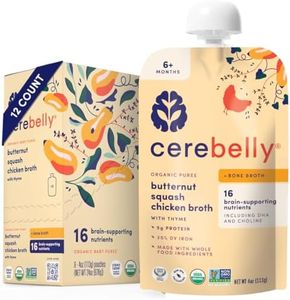 Cerebelly Organic Butternut Squash & Chicken Bone Broth Puree | 6+ Stage 1 2 Months Baby Food Pouches | Non-GMO, Tested for Heavy Metals | Protein, Healthy Fats, 16 Nutrients | 4 Oz Pouch (12 Pack)