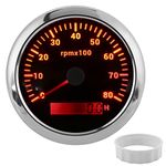 RPM Meter Tachometer, 85mm/3.35in 0‑8000RPM Universal Digital Tachometer RPM Meter Waterproof RPM Tachometer Marine Outboard Tacho Meter for Car Boat Marine RV 9‑32V(black) Tachometer