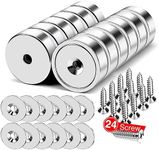 MIKEDE 12Pack Rare Earth Magnets with Hole, 40lbs Force Neodymium Cup Magnets with Countersunk Hole and Steel Capsule, Powerful Industrial Strength Strong Magnets with Screws for Mounting,0.79x0.2inch