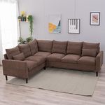 Panana 6 Seater Corner Sofa, L shaped Sectional Couch, Upholstered Brown Linen Couch For Living Room Bedroom Furniture