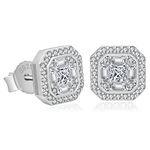 KRKC&CO Mens Silver Stud Earrings, Iced Out Big Studs Earrings, Hypoallergenic S925 Sterling Silver 14K Gold/White Gold Plated, 5A CZ Stones, Hip Hop Rapper Square Round Earring for Men Boys (Square-Silver)