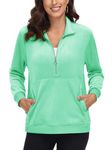 MAGCOMSEN Half Zip Pullover Women Velour Winter Sweatshirts Stand Collar Cozy Warm Zipper Sweater Mint Green L