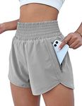 BMJL Women's Athletic Shorts High Waisted Running Shorts Pocket Sporty Shorts Gym Elastic Workout Shorts, Grey, Large