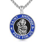 TwoAnts St Anthony Medal Necklace 925 Sterling Silver Saint Anthony Pendant Necklace San Antonio de Padua Necklace Protection Medallion Catholic Jewelry Gifts for Men Women, Sterling Silver, black onyx