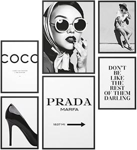 Papierschmiede® Set Mood Posters, Tableau Décoration Murale sans cadres « Coco Noir et Blanc » Bureau, Salon, Deco Chambre Parentale, Cuisine, 2x A3 et 4x A4, Glamour Lifestyle Mode