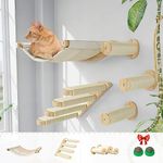 UsProBy Cat Wall Furniture, Including 3 Wall Steps, Scratching Post, Hammock, Jute Cat Scratcher, Stairs, Jumping Platform, Oak Wood, Natural Color, Large Breeds, Indoor Use