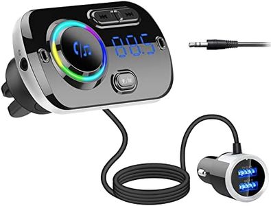 Bluetooth Car FM Transmitter,HIDOU Bluetooth 5.0 Car Radio Adapter Receiver with 7 Color Light,QC3.0/2.4A USB Car Charger Kit,Siri Voice Assistant,Handsfree Mp3 Player