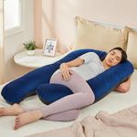 Amazon basics Velvet Full Body Pregnancy Pillow for Maternity, Baby Nursing, Full Body Support|U-Shaped-Washable Cover with Zip-Blue & Grey