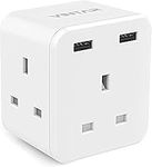 VINTAR Plug Adaptor with 2 USB, 3 Way Plugs Extension Multiplug Socket UK Double Plug Adapter, 13A UK 3 Pin Power Socket for Bedroom, Office, Kitchen, White[1-pack]