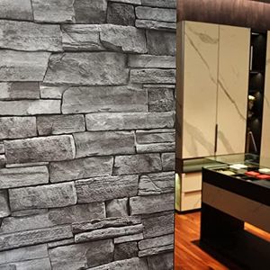 auxua Grey Brick Wallpaper Peel and Stick 17.7"x 787" Faux 3D Stone Wallpaper for Bathroom, Bedroom, Kitchen, Living Room