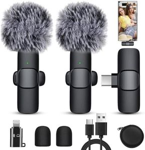 Dual Wireless Microphone for iPhone/iPad/Android, Wireless Lavalier Microphone, Transmission Distance of 50 Meters, Mini Microphones for Video Recording Facebook/Tiktok/YouTube/Vlog, Plug&Play