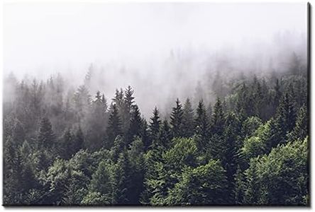 Forest Wall Art Foggy Mountain Canvas Picture Wall Decor for Bedroom Living Room Office Painting 12x16” Green Pine Tree Landscape Photo Prints Poster Vintage Woodland Scenery Artwork Home Decorations