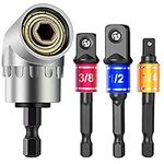 Impact Grade Power Hand Tools Driver Sockets Adapter Extension Set, 3Pcs 1/4 3/8 1/2" Hex Shank Drill Nut Driver Bit Set + 105 Degree Right Angle Driver Extension Screwdriver Drill Attachment