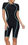 FEOYA Swim Rash Guard for Women Short Sleeve Quick Dry Full Body Swimsuit Dive Skin Surf Snorkeling Suit Blue