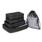 ROOTS Packing Cubes For Luggage With Laundry Bag – Set of Five to Better Organize Your Travel Suitcase, with Mesh Ventilation, Zippered, Made from Recycled Nylon – Black