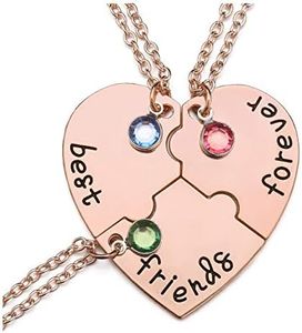 Jovivi Best Friends Forever and Ever Friendship Necklaces for 3/4,Alloy Heart Matching Puzzle Piece BBF Pendant Necklace Friendship Jewelry Birthday Gifts, Rhinestone, No Gemstone