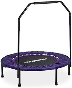 Relaxdays Trampoline intérieur pliable avec poignée barre de maintien charge max. 120 kg HxlxP: 113 x 102 x 102 cm, noir-violet
