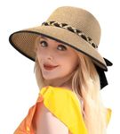 MTRoyaldia Beach Sun Straw Hats for Women, UPF 50+ UV Sun Protection Wide Brim Summer Straw Hat Foldable Packable Roll up Cap Deep Khaki