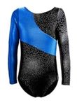 Gymnastics Leotards for Girls Long Sleeve Color Gradient Sparkly Ballet Dance One Piece Outfit (Blue Ribbons, 160(11-12Y))