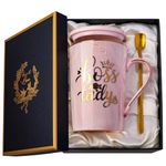 Doublewhale Boss Lady Gifts, Best Boss Gifts for Women, Birthday Gifts for Boss Lady - 14oz Pink Marble Ceramic Coffee Mug - Friend Gifts, Sister Gift, Women Birthday Gifts with Gift Box