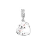 KunBead Sister I Love You Heart Dangle Birthday Charms Compatible with Pandora Bracelet Necklace for Women