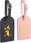 KINBOM 2pcs Faux Leather Luggage Tag, Baggage Address Tags with Adjustable Strap Labels Identifiers for Suitcase Wedding Valentines Day Gift (Black, Pink)