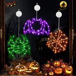 Joomer Halloween Window Lights, 3 Pack of Green Spider, Purple Bat, and Orange Spider Web Battery Operated Halloween Lights with Suction Cup and Timer Function for Halloween Decoration.