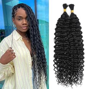 Human Hair Braiding Hair 2 Bundles 100g 18 Inch Water Wave Bundles Human Braiding Hair for Boho Braids Black Hair Extensions Curly Remy Hair Bulk Wet And Wavy Human Hair for Women Braids No Weft
