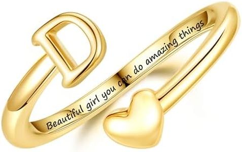 Turandoss Gold Initial Ring – 14K Gold Plated Letter D Heart Ring, Personalized Adjustable Band Rings, Gifts for Girlfriend Mom Wife Personalized Jewelry Gifts