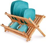 Zulay Kitchen 2-Tier Bamboo Collapsible Dish Drying Rack - Foldable Bamboo Dish Drying Rack Organizer For Countertop - Bamboo Dish Rack & Flatware Holder For Air Drying Plates