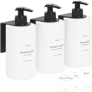 FINESSY White Shower Mounted Shampoo And Conditioner Dispenser, Shower Soap Dispenser Bottles, Refillable Shampoo And Conditioner Bottles, Shower Dispenser 3 Chamber No Drill, Shower Shampoo Dispenser