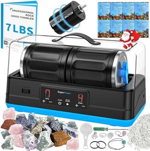 KomeStone K4 Ultra Quiet Rock Tumbler Kit, Professional Brushless Motor & Double-Barrel for 7 LBS Capacity, 6X Noise Cancelling Rock Polisher with All Accessories, Ideal Gift for Adults