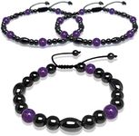 2 Pack Magnetic Therapy Anklet Bracelet Plus 1 Pack Magnetic Bracelet for Women/Men Weight LossBoost Metabolism, Keep Slimming Magnetic Therapy Hematite Purple Amethsyt Gemstone Anklet Bracelet Set