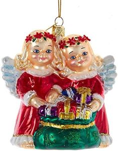 Kurt S. Adler Noble Gems Glass Angels with Gifts Ornament, 4-Inches, Multicolor