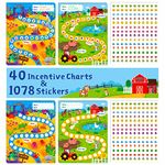 40 Pack Incentive Chart, 2 Adorable Designs with 1078 Stickers Classroom Teaching/Reward/Family Using for Kids Homework Assignments, Attendance, Positive Behavior, Chores, Potty Training Progress